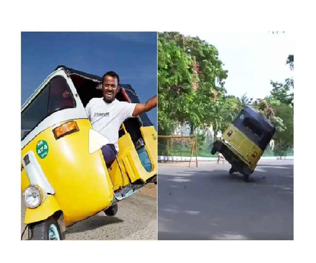 Chennai's Jagathish M set Guinness world record by driving auto-rickshaw on two wheels | Watch
